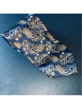 Men's Mercedes High Fashion Tie Blue Brown Paisley Silk